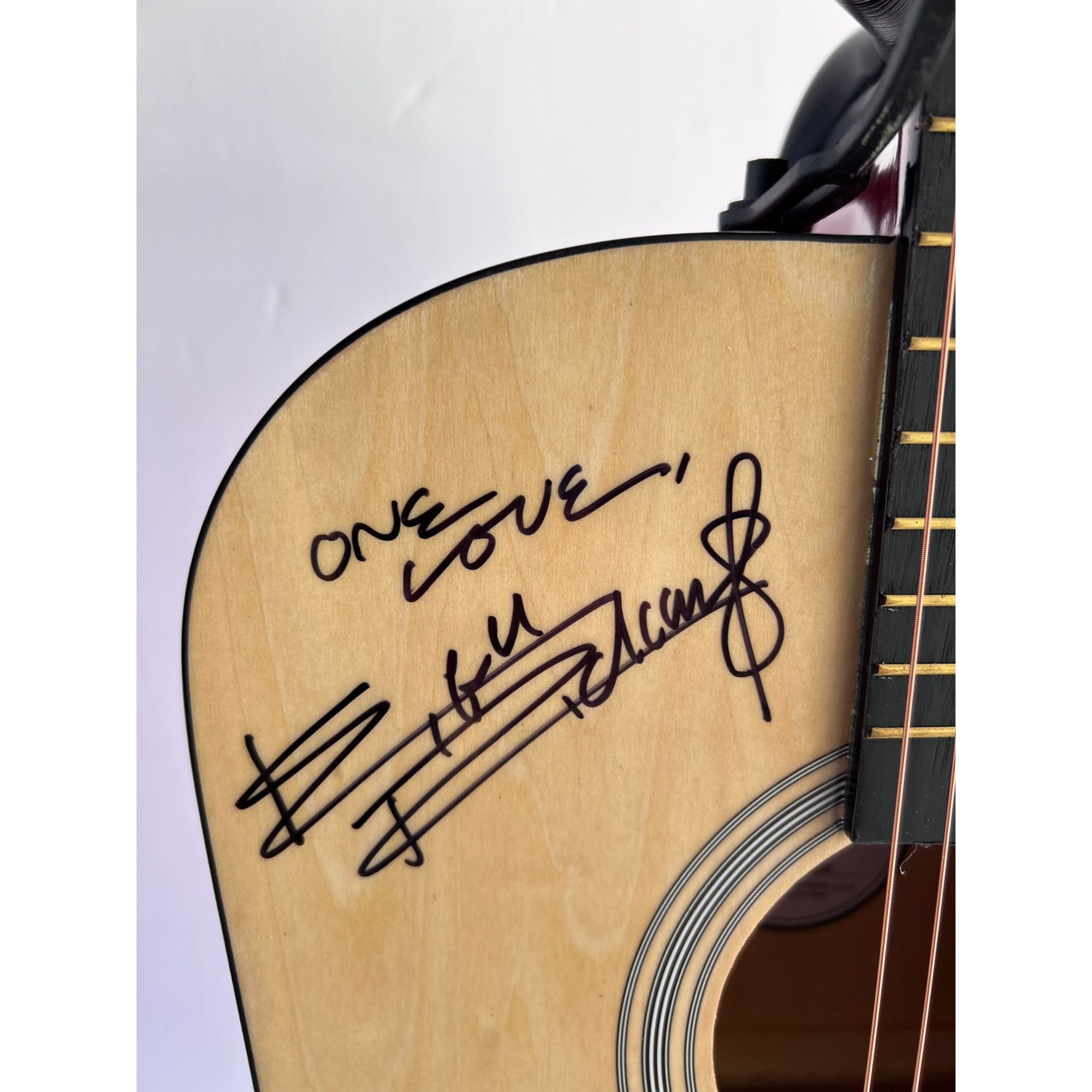 Keith Richards Bob Dylan Ronnie Wood One of a Kind signed and inscribed full size Ashharpe acoustic guitar signed with proof