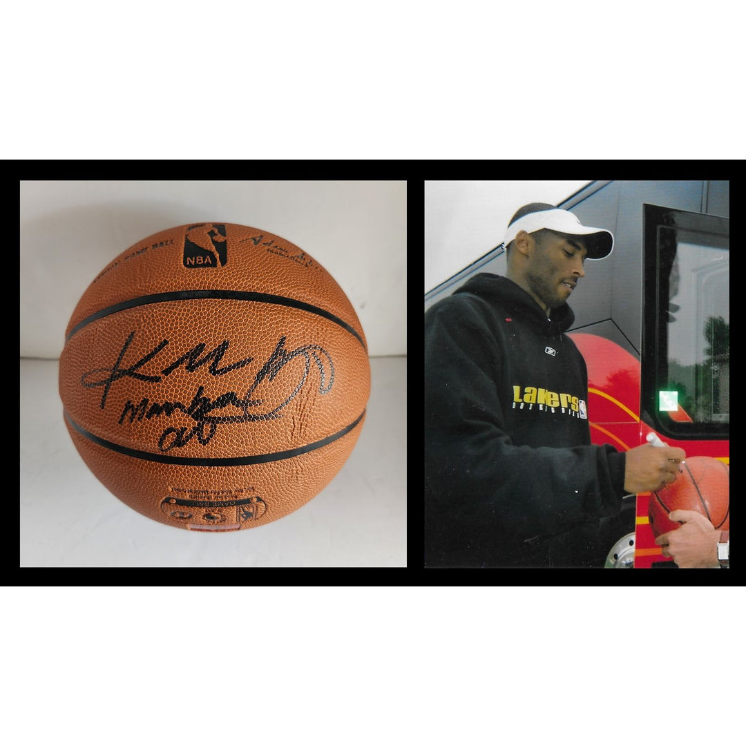 Kobe Bryant NBA game model basketball signed and inscribed Mamba out with proof free acrylic display case