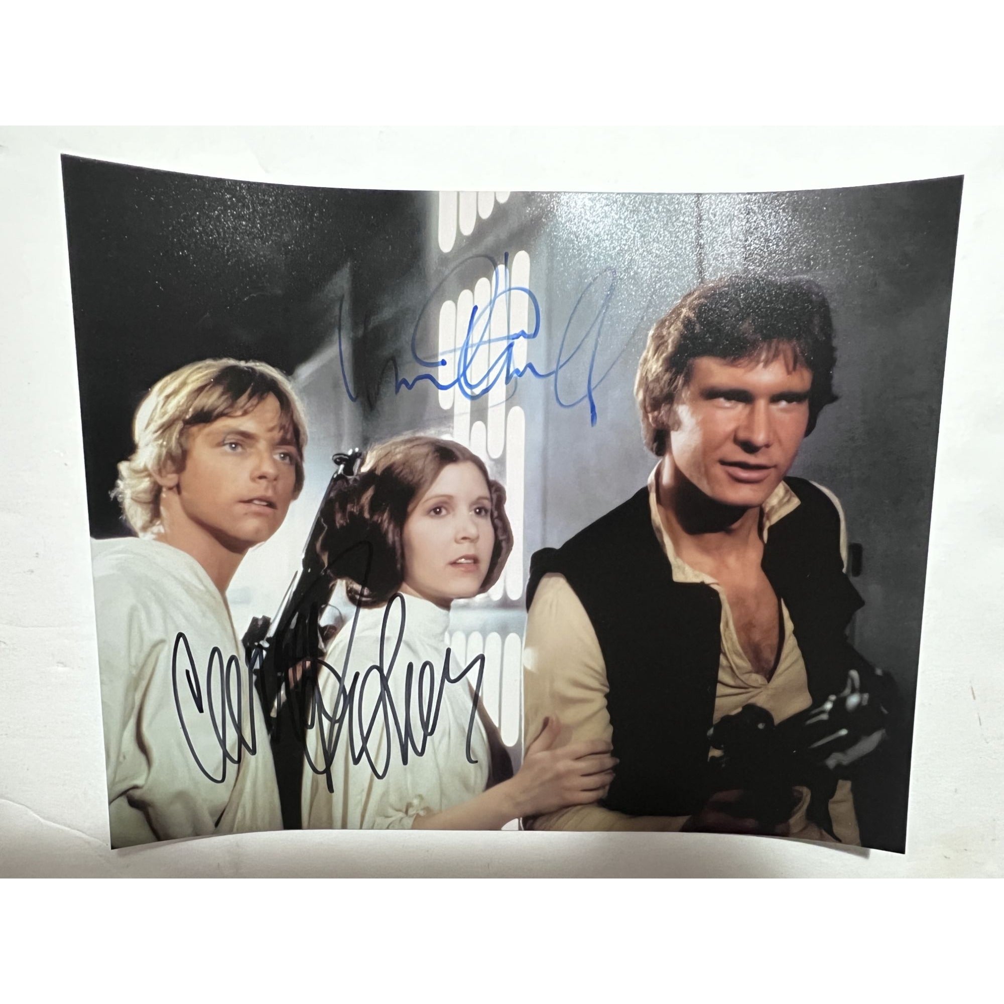 Star Wars Harrison Ford Mark Hamill Carrie Fisher 8x10 photo signed with proof