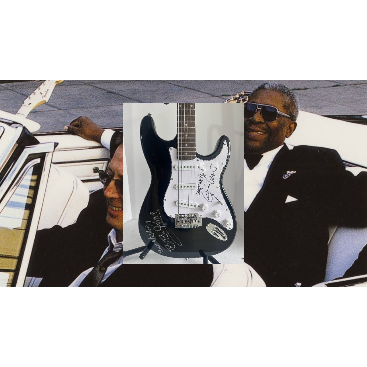 Eric Clapton and BB King vintage signature Stratocaster electric guitar signed with proof