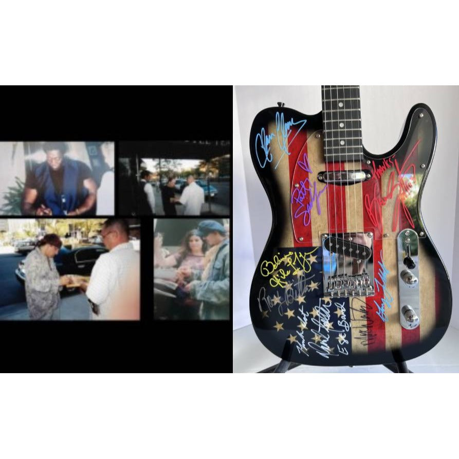 Bruce Springsteen Clarence Clemens and the E Street Band USA American flag electric  guitar signed with proof