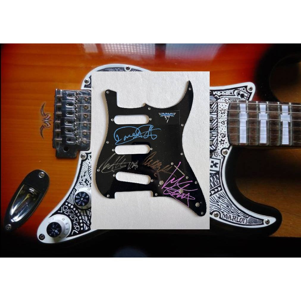 Eddie and Alex Van Halen Michael Anthony David Lee Roth Van Halen Stratocaster electric guitar pickguard signed with proof