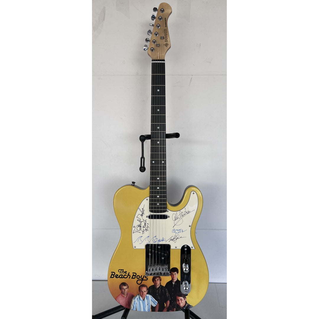 The Beach Boys full size telecaster electric guitar Brian Wilson, Mike Love, Al Jardine, David Marks  Bruce Johnston (sketch, waves) & proof.