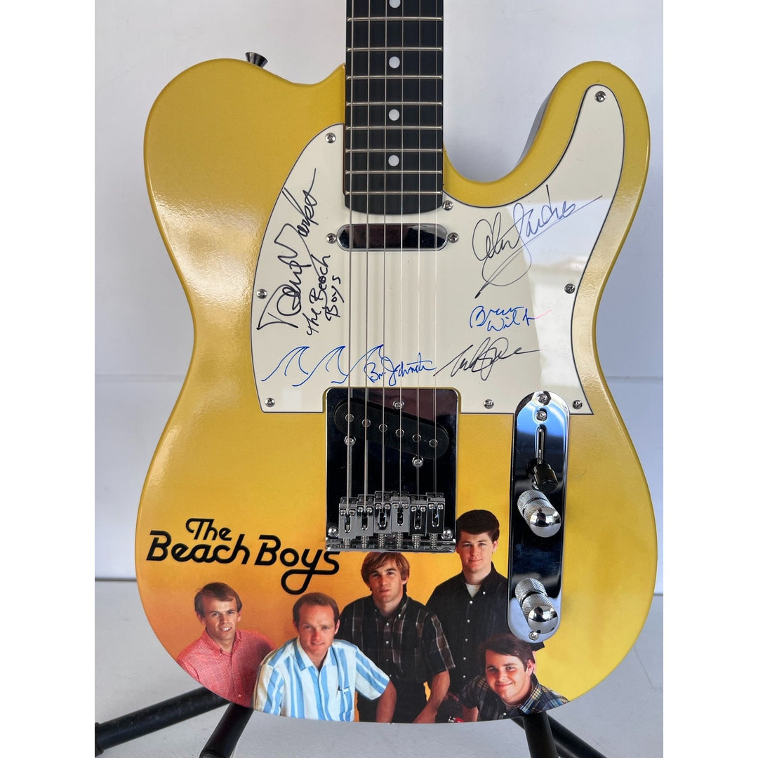 The Beach Boys full size telecaster electric guitar Brian Wilson, Mike Love, Al Jardine, David Marks  Bruce Johnston (sketch, waves) & proof.
