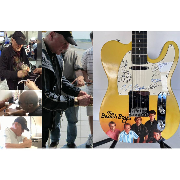 The Beach Boys full size telecaster electric guitar Brian Wilson, Mike Love, Al Jardine, David Marks  Bruce Johnston (sketch, waves) & proof.
