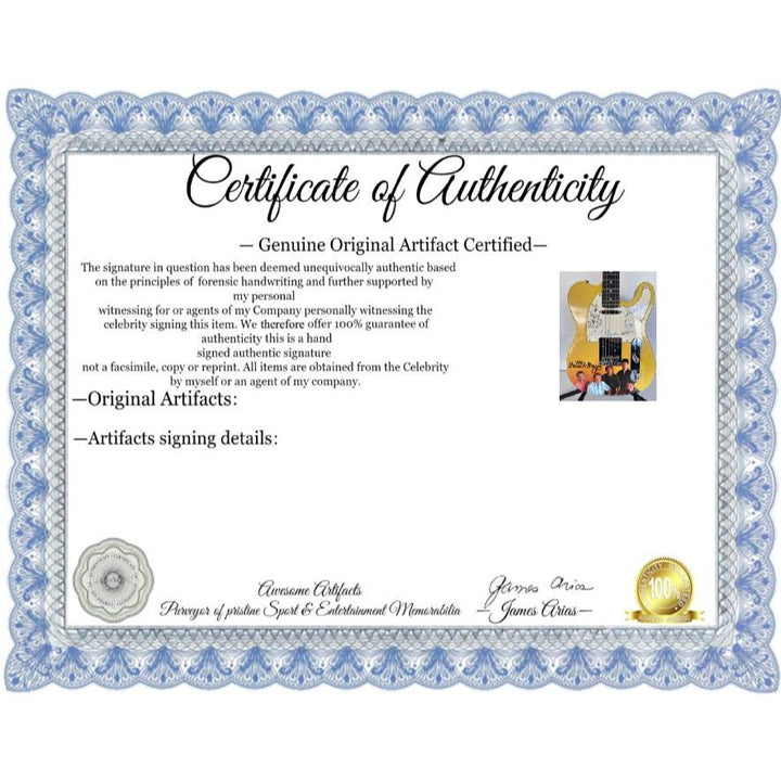 The Beach Boys full size telecaster electric guitar Brian Wilson, Mike Love, Al Jardine, David Marks  Bruce Johnston (sketch, waves) & proof.