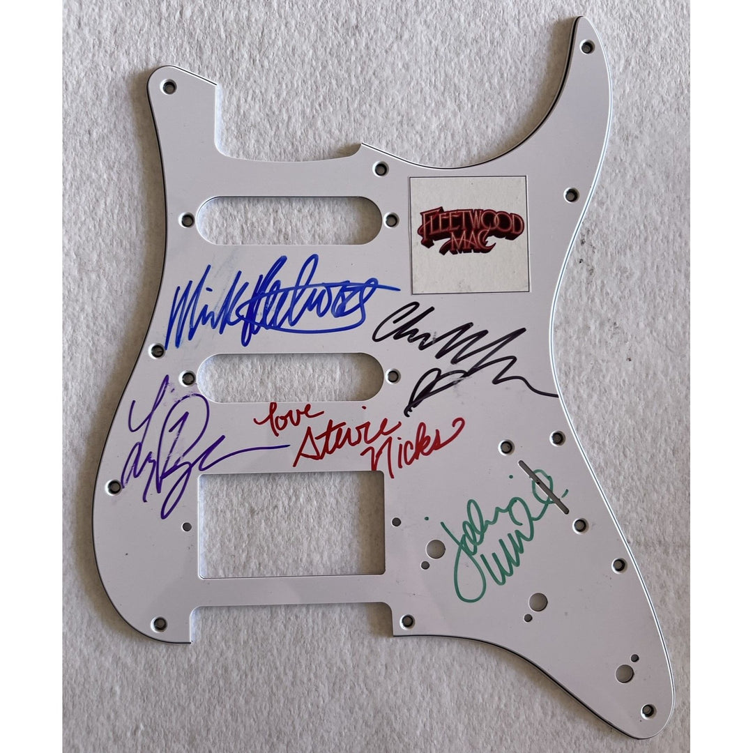 Fleetwood Mac Mick Fleetwood, Christine McVie, Stevie Nicks, Lindsey Buckingham, and John McVie pickguard signed with proof