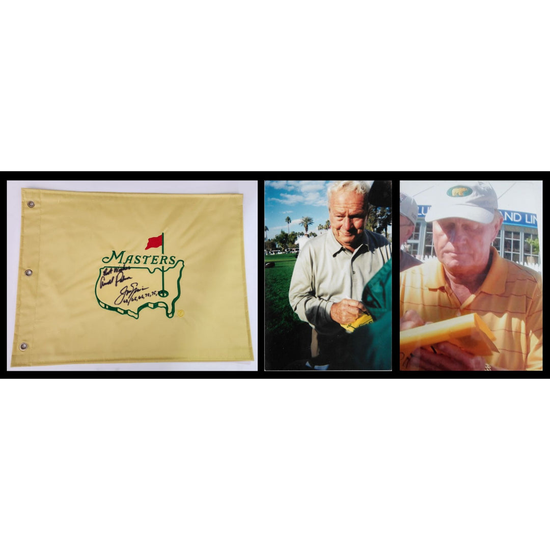 Jack Nicklaus and Arnold Palmer Masters Golf flag signed with proof