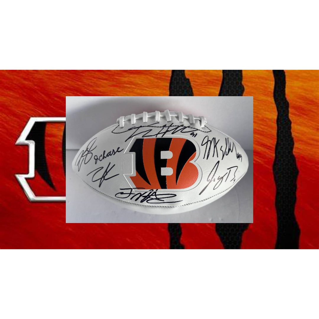 Joe Burrow and Ja'Marr Chase, Joe Mixon, Zach Taylor and more Cincinnati Bengals full size Bengals football signed with proof