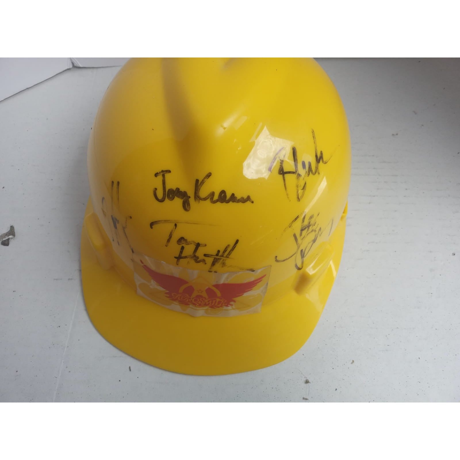 Aerosmith construction hat StevenTyler Joe Perry complete band signed