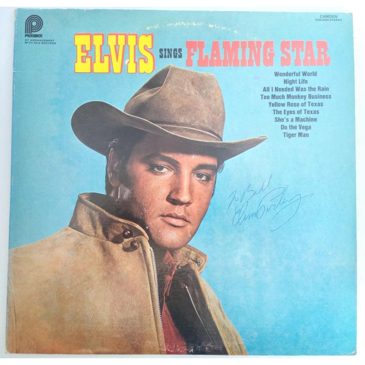 Elvis Presley LP personalized to Bill "Flamingo Star" signed