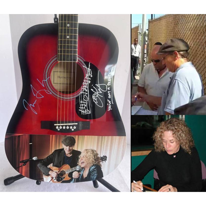 James Taylor and Carole King full size acoustic guitar signed with proof