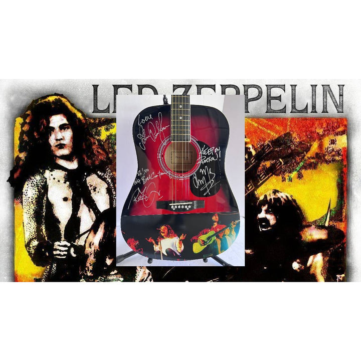 Led Zeppelin Robert Plant Jimmy Page John Paul Jones One of a Kind full size acoustic guitar signed with proof