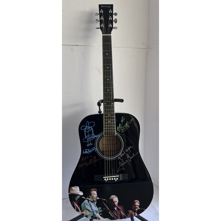 The Highwaymen Johnny Cash Waylon Jennings Kris Kristofferson Willie Nelson one of a kind acoustic guitar signed with proof