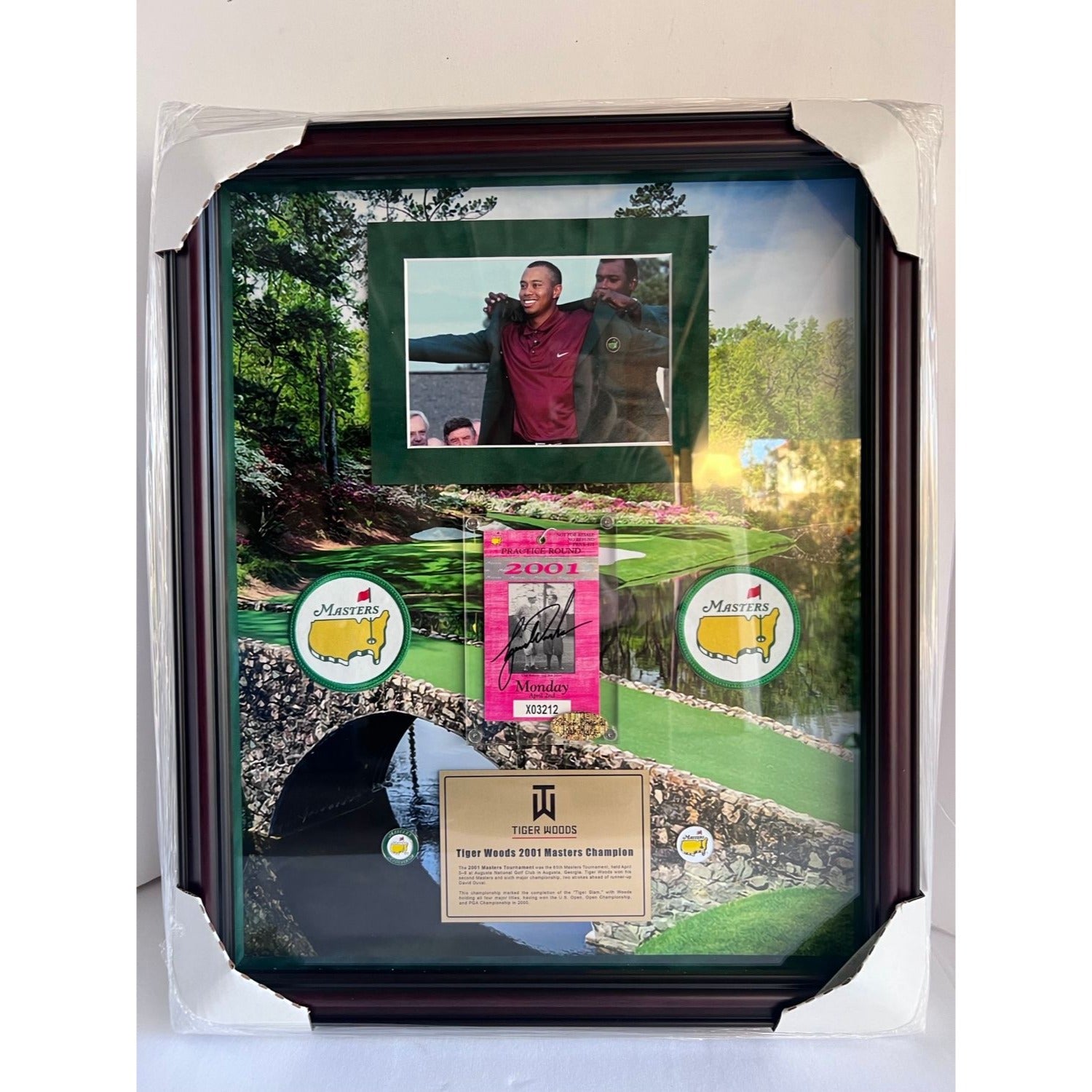 Tiger Woods 2001 full Masters ticket signed and framed with proof 19x23"