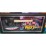 Load image into Gallery viewer, Kiss Gene Simmons Ace Frehley, Peter Criss, Paul Stanley AX bass guitar signed and framed 22x47 with proof
