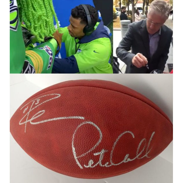 Russell Wilson Pete Carroll NFL game football signed with proof