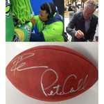 Load image into Gallery viewer, Russell Wilson Pete Carroll NFL game football signed with proof
