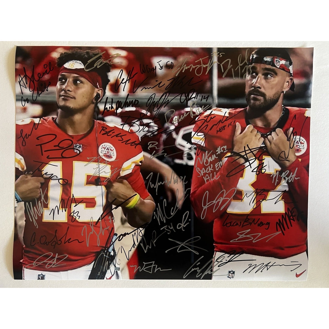 Kansas City Chiefs  2023-24 Patrick Mahomes Travis Kelce 40 plus sigs Super Bowl Champs team signed 16x20 photo signed  with proof