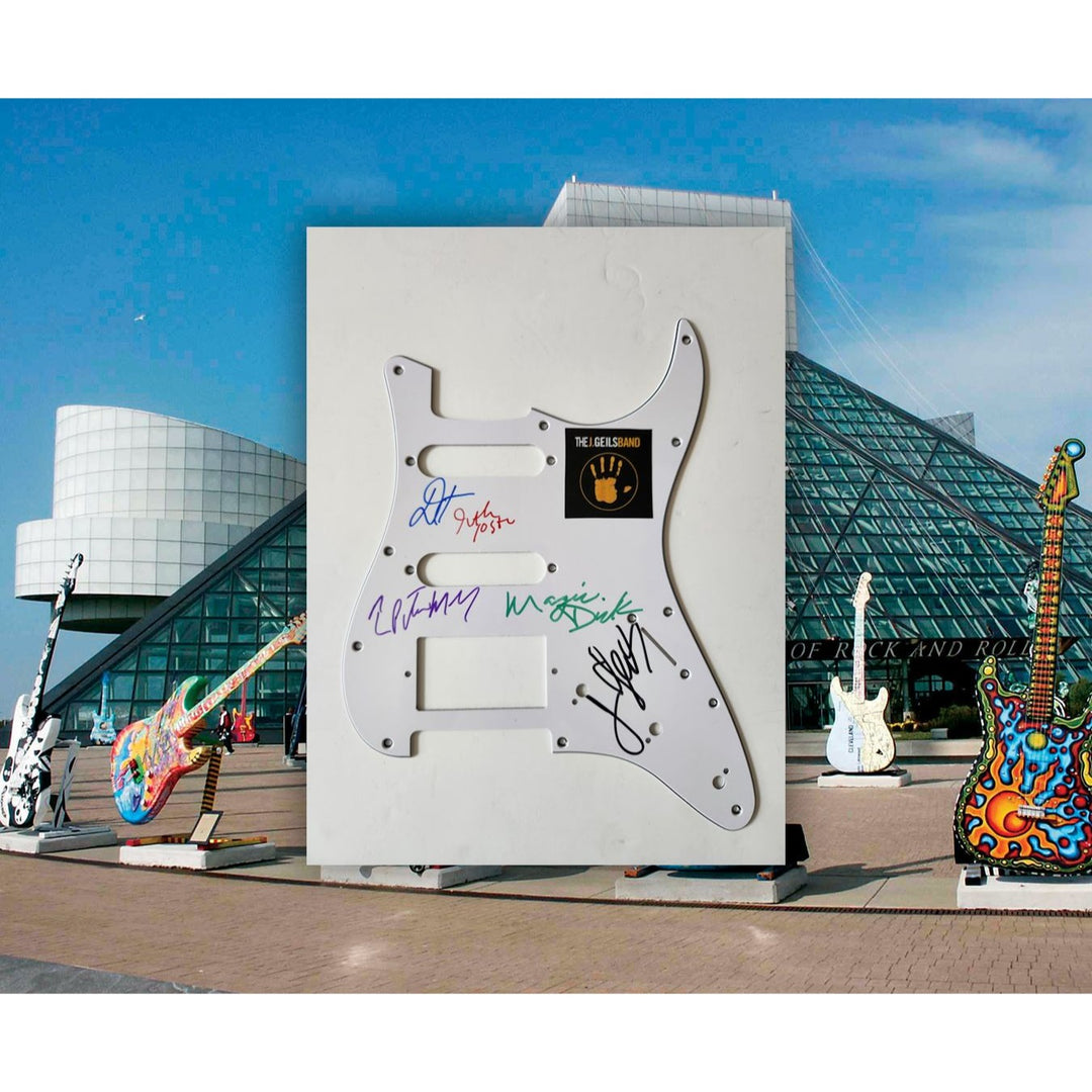 J. Geils Peter Wolf Magic Dick Danny Klein Seth Justman Fender Stratocaster electric pickguard signed with proof