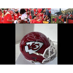 Load image into Gallery viewer, Kansas City Chiefs Patrick Mahomes Andy Reid Travis Kelce mini helmet signed with proof
