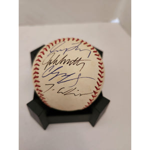 Atlanta Braves Greg Maddux John Smoltz Chipper Jones Tom Glavine Bobby Cox official Rawlings MLB baseball signed with proof free displaycase