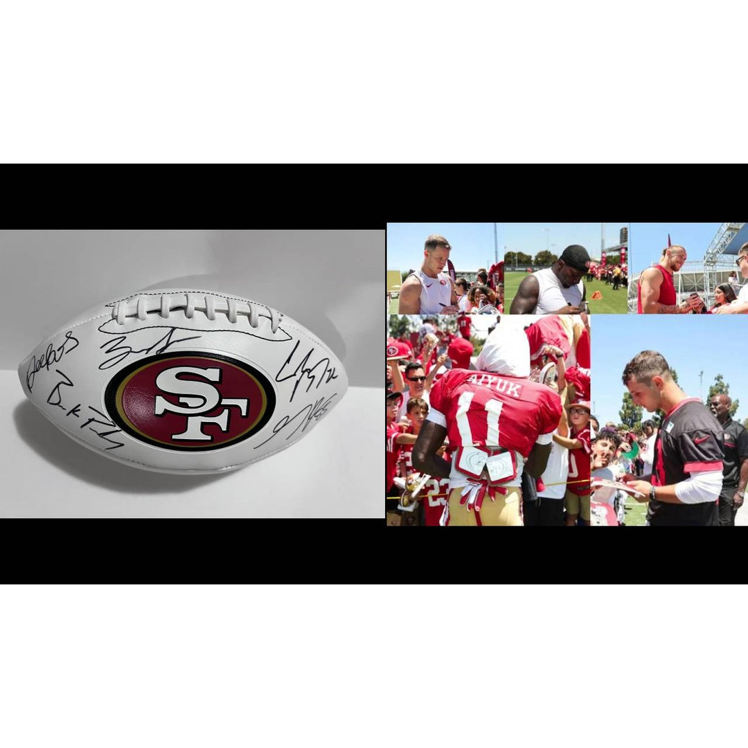 San Francisco 49ers Deebo Samuel Christian McCaffrey Brandon Aiyuk George Kittle Brock Purdy full size football signed with proof