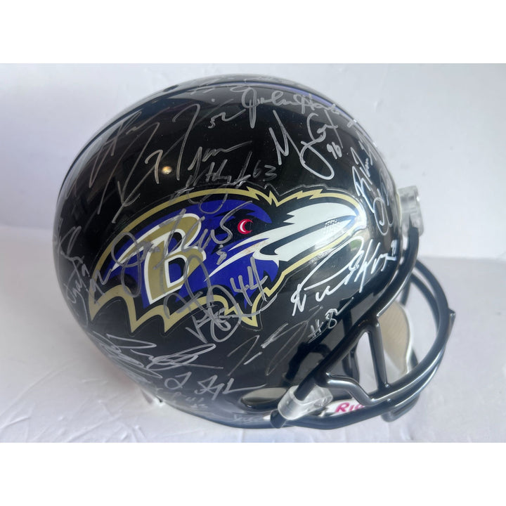 Baltimore Ravens Ray Lewis Ed Reed 2012 Super Bowl champions Riddell full size helmet signed with proof