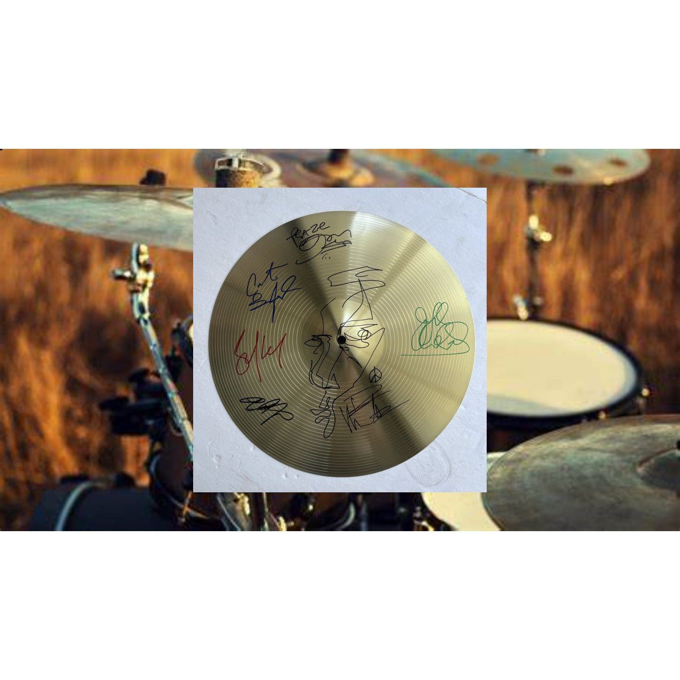 Dave Matthews signed with hand sketch Stefan Lessard Carter Buford 18" cymbal signed with proof