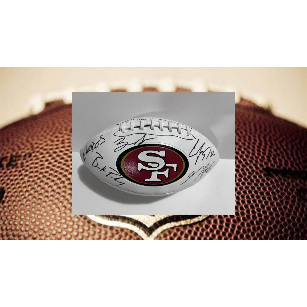 San Francisco 49ers Deebo Samuel Christian McCaffrey Brandon Aiyuk George Kittle Brock Purdy full size football signed with proof