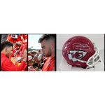 Load image into Gallery viewer, Patrick Mahomes Travis Kelce Kansas City Chiefs Riddell speed mini helmet signed with proof

