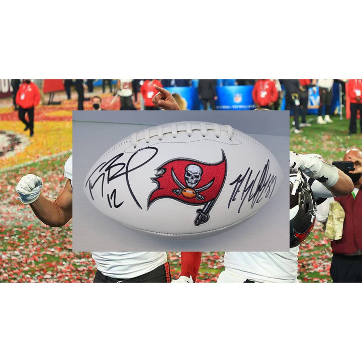 Tampa Bay Buccaneers Tom Brady and Rob Gronkowski full size logo football signed with proof