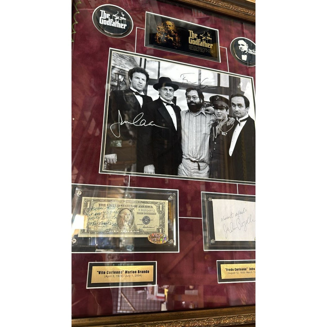 The Godfather Marlon Brando Francis Ford Coppola James Caan Al Pacino John Cazale 11x14 photo signed with proof and Museum quality frame