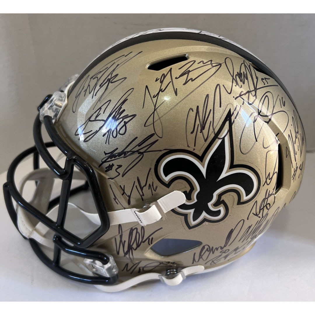 NewOrleans Saints Drew Brees Sean Payton Riddell replica speed full size team helmet signed Super Bowl champs