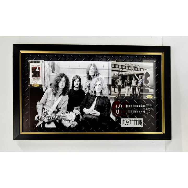 Jimmy Page Robert Plant John Bonham John Paul Jones signed and framed 8x10 and ticket