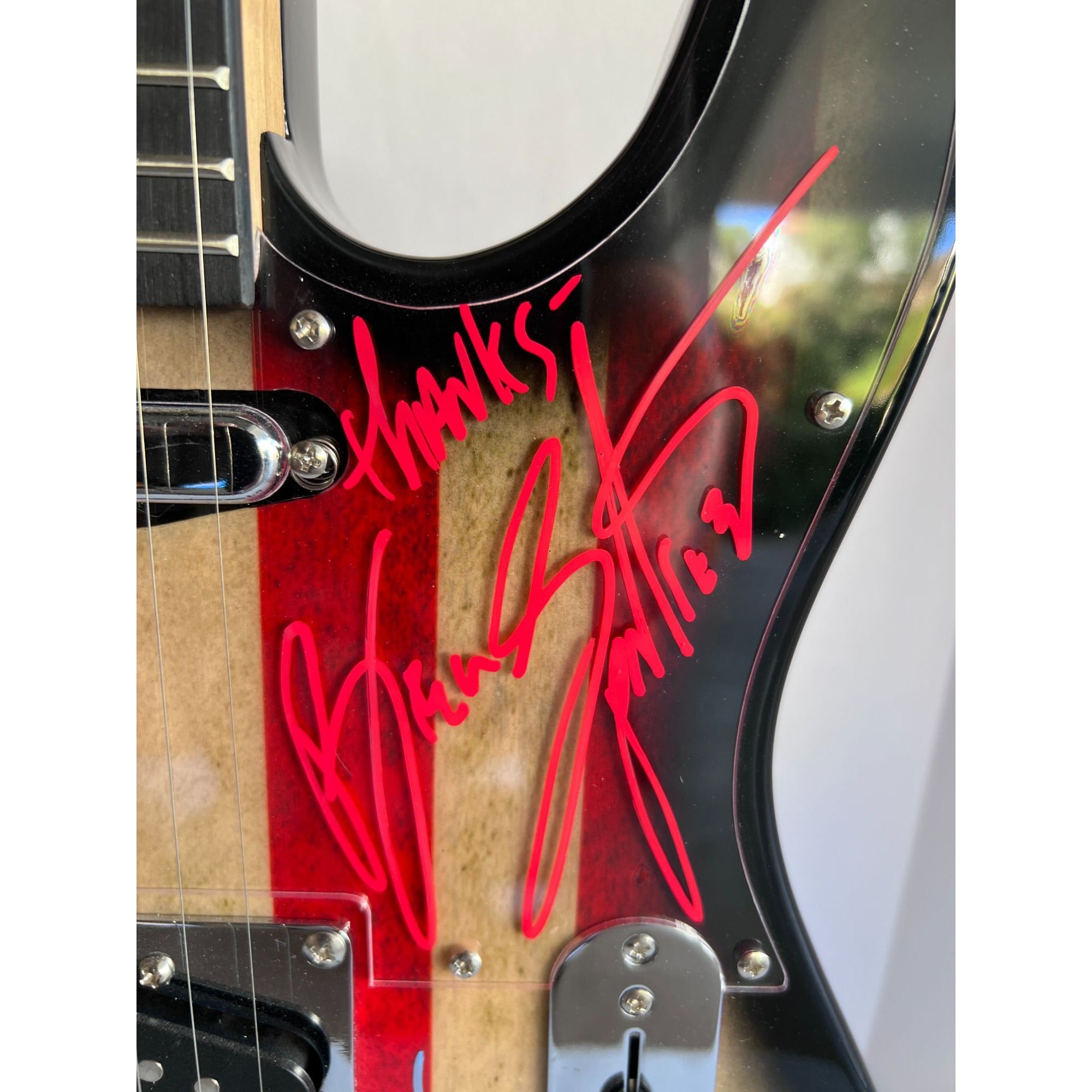 Bruce Springsteen Clarence Clemens and the E Street Band USA American flag electric  guitar signed with proof