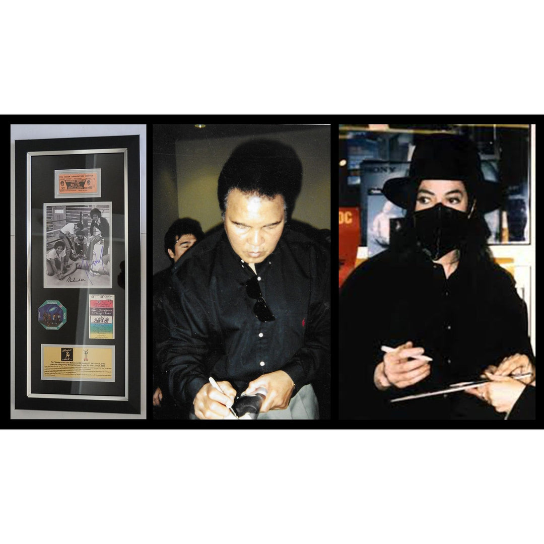 Michael Jackson Muhammad Ali with original tickets framed 15x32 and signed with proof