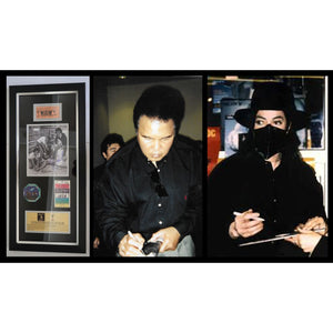 Michael Jackson Muhammad Ali with original tickets framed 15x32 and signed with proof