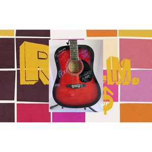 R.E.M Michael Stripe, Bill Berry, Mike Mills, Peter Buck full size 39' Huntington acoustic signed with proof