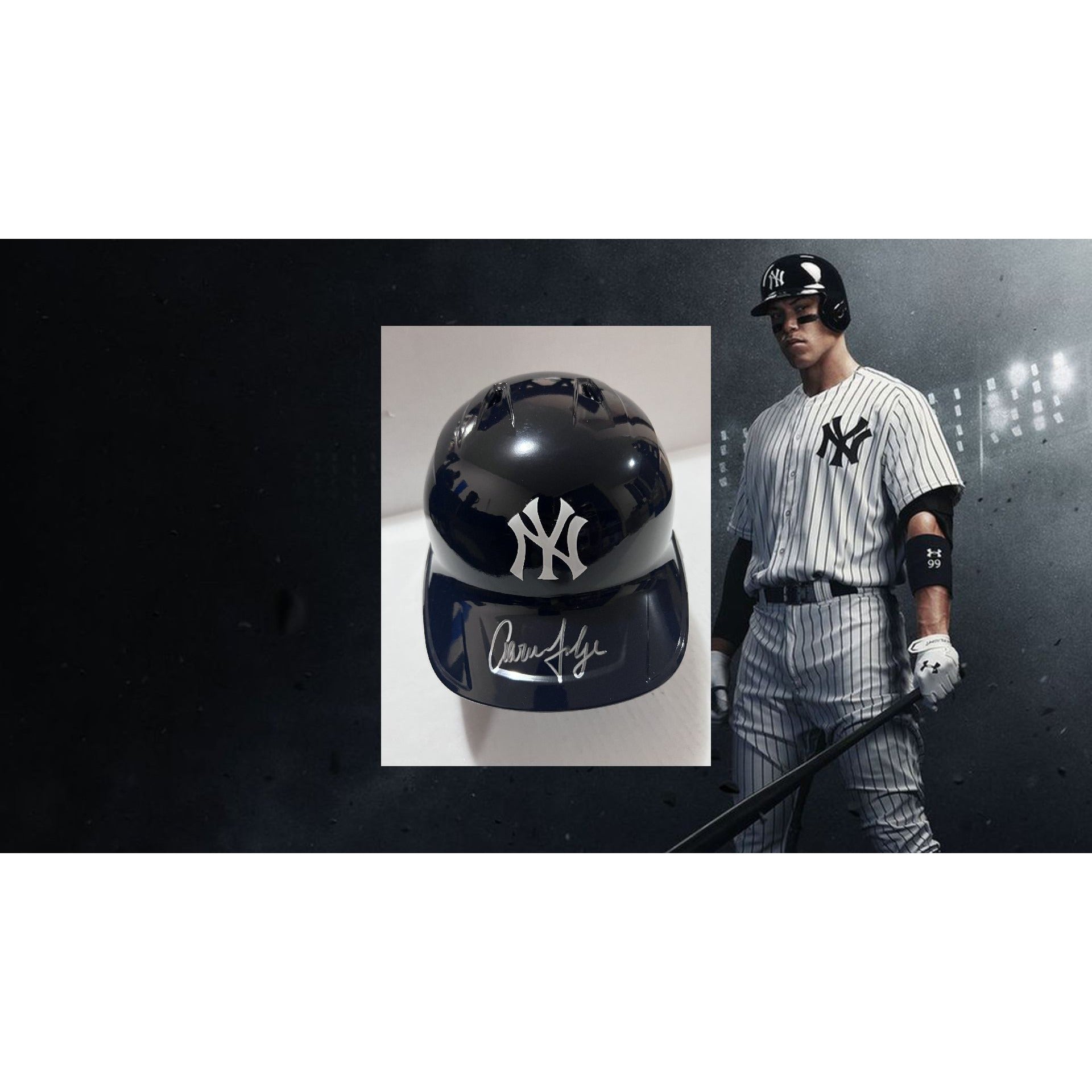 Aaron Judge New York Yankees full size batting helmet signed with proof (and free display case)