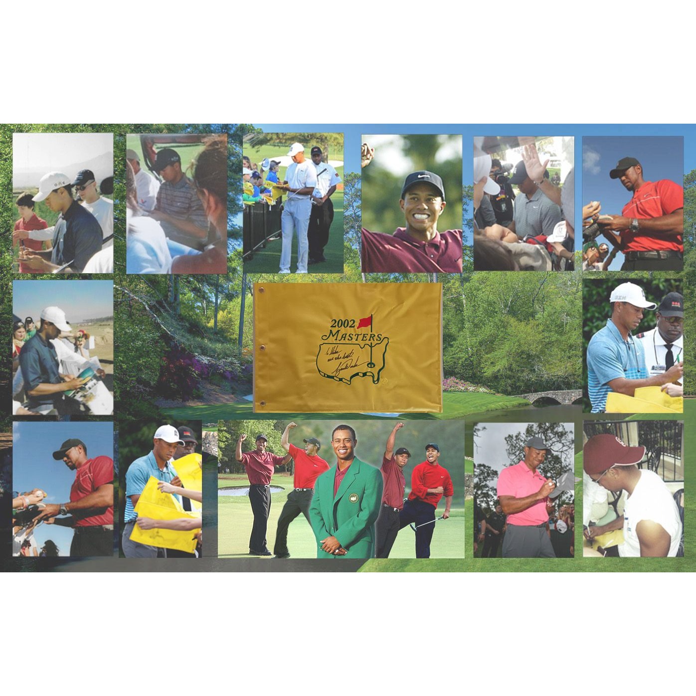 Tiger Woods "To Mike all the best" 2002 Masters Golf pin flag signed with proof