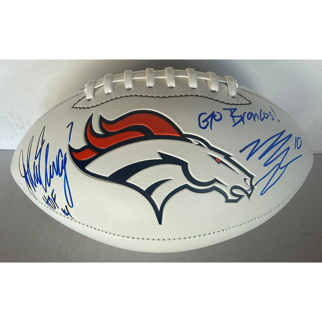 Denver Broncos John Elway & Bo Nix full size football signed with photo proof full provenance & CHAT GPT Authentication analysis.