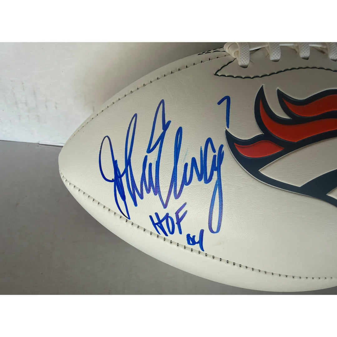 Denver Broncos John Elway & Bo Nix full size football signed with photo proof full provenance & CHAT GPT Authentication analysis.