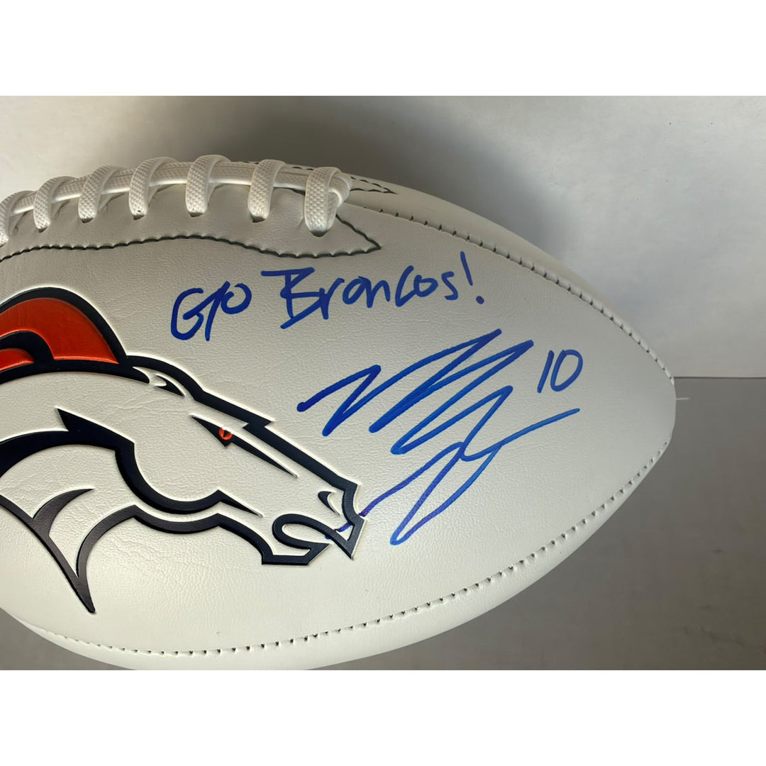 Denver Broncos John Elway & Bo Nix full size football signed with photo proof full provenance & CHAT GPT Authentication analysis.