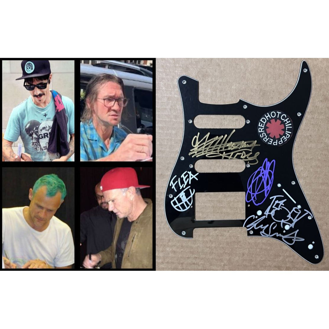 Flea, Chad Smith, John Frusciante, Anthony Kiedis, Red Hot Chili Peppers  electric guitar pickguard signed with proof