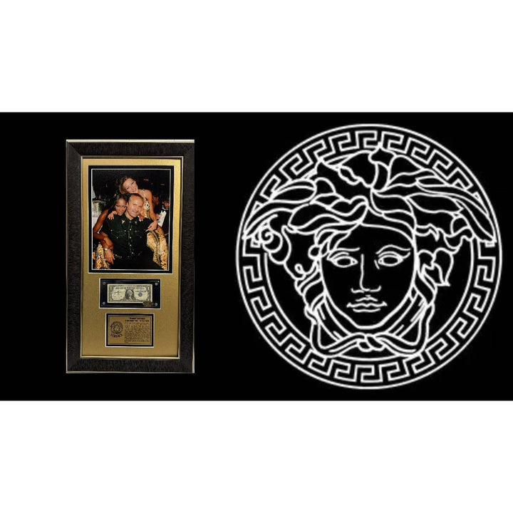 Gianni Versace US Dollar bill signed with proof 17x31.