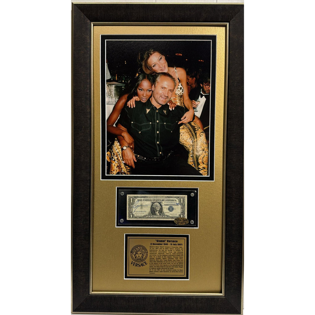 Gianni Versace US Dollar bill signed with proof 17x31.