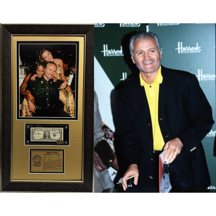 Gianni Versace US Dollar bill signed with proof 17x31.