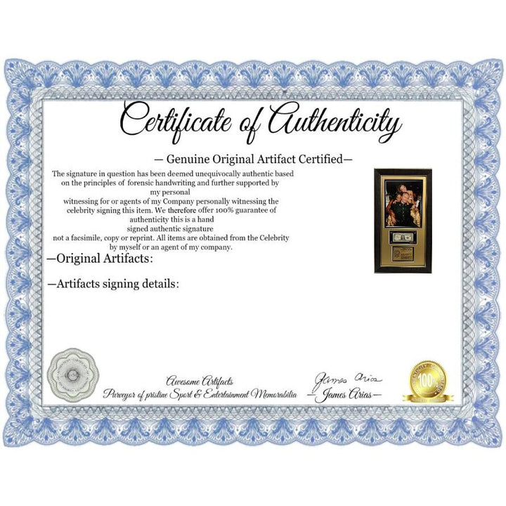 Gianni Versace US Dollar bill signed with proof 17x31.