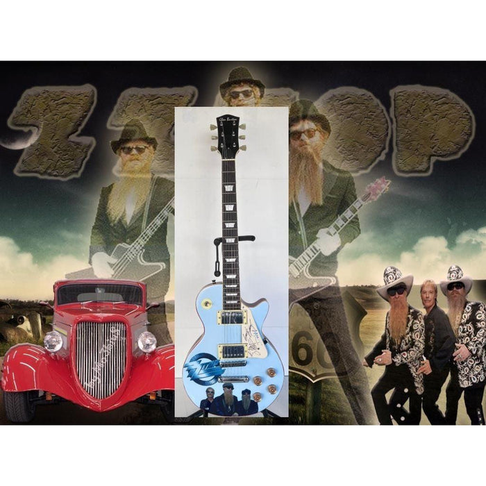 ZZ Top Billy Gibbons Frank Beard & Dusty Hill les paul one of a kind full size electric guitar signed with proof